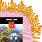BOSOBO Paint Brushes Set, 6 Pack 60 Pcs Round Pointed Tip Paintbrushes Nylon by ArtistPaintBrushesSet