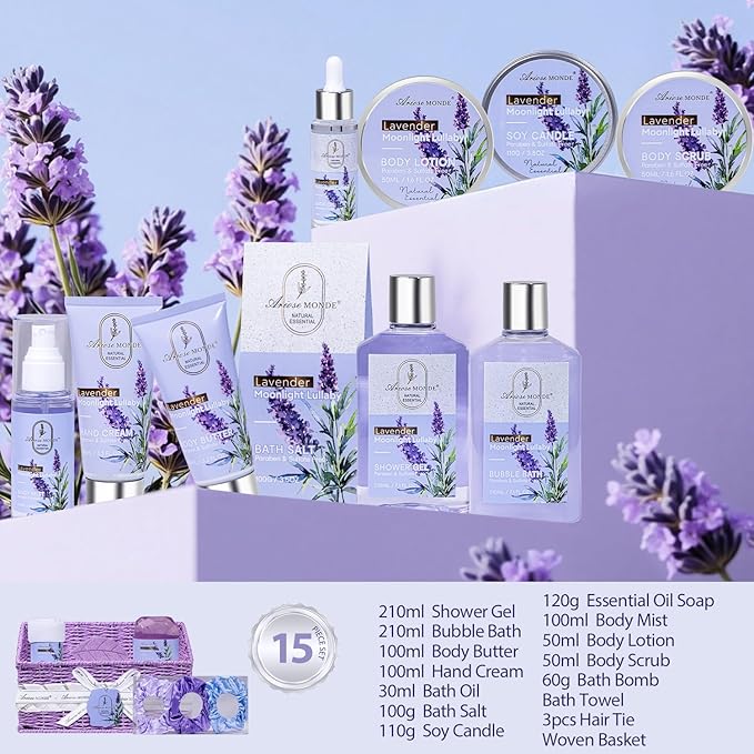 Spa Gifts for Women Bath and Body Lavender Gift Set, Spa Gift Basket for Self - Image 2