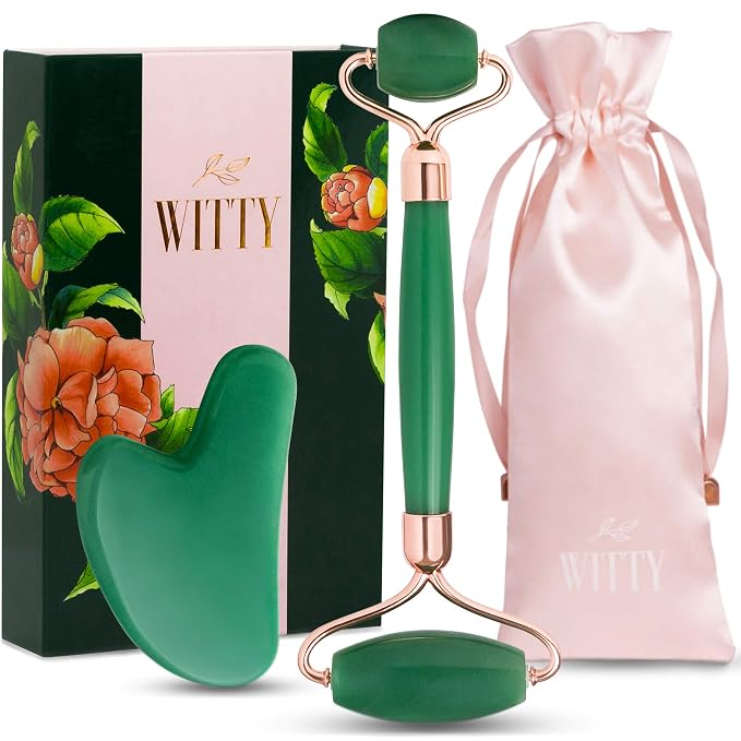 WITTY Jade Face Roller and Gua Sha Set in Hand-Drawn Giftbox by WITTY