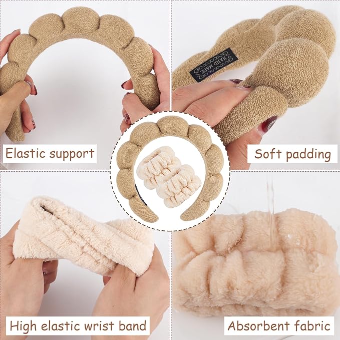 Zkptops Spa Headband for Washing Face Wristband Set Sponge Makeup Skincare - Image 5