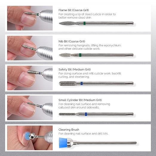 MelodySusie 10pcs Nail Drill Bits Set, 3/32 Inch Diamond Cuticle Nail Bits Kit - Image 3