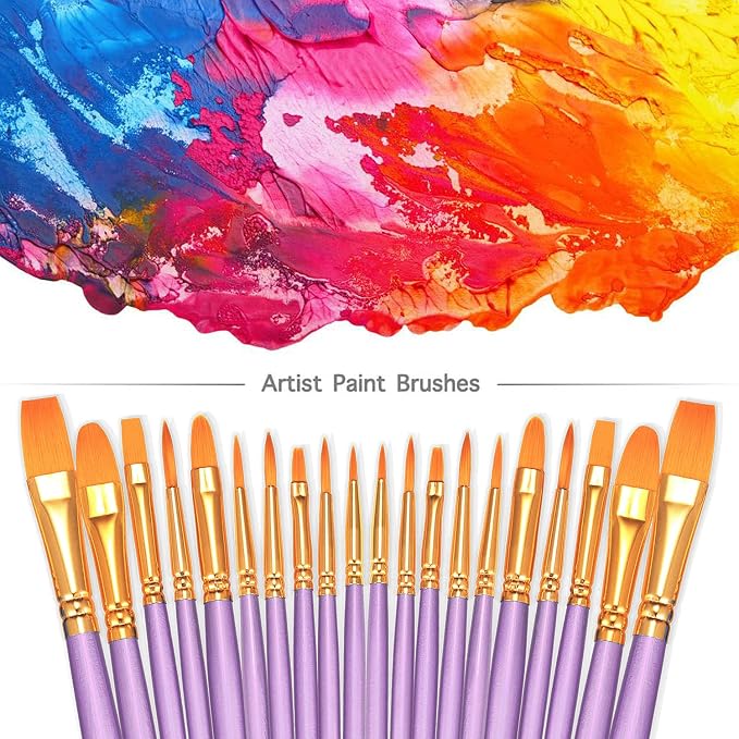 BOSOBO Paint Brushes Set, 6 Pack 60 Pcs Round Pointed Tip Paintbrushes Nylon - Image 2