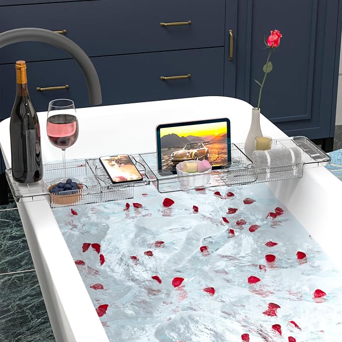 Yieach Luxury Tub Tray for Bathtub Expandable, Plastic Bath Board & Table - Image 7