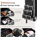 Rolling Makeup Train Case with 3 Drawers, Nail Trolley Cart Salon Station - Image 5