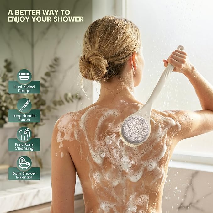 Back Scrubber for Shower, Long Handle Exfoliating Brush, Dual-Sided Bath Brush - Image 4