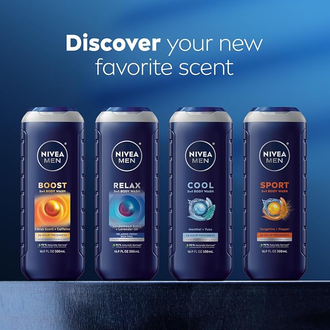 NIVEA MEN Boost Body Wash, Citrus Scent and Caffeine Enriched, 3-in-1 Men's - Image 8