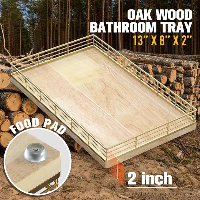 Large Bathroom Vanity Tray – 13" x 8" Oak Decorative Wooden Tray - Image 6