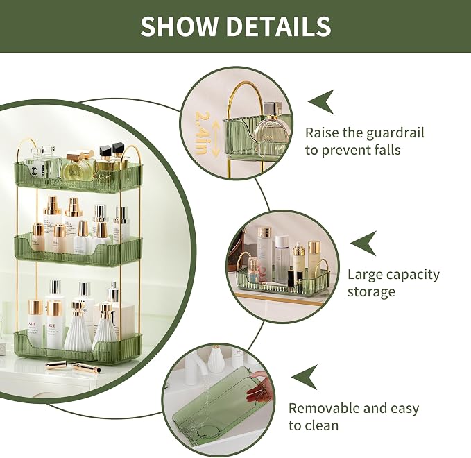 Akinbas 3 Tier Bathroom Organizer Countertop Makeup Perfume Tray Skincare - Image 5