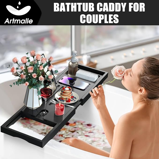 Artmalle Foldable Bathtub Tray Table, Bamboo Bathtub Caddy Tray - Image 2