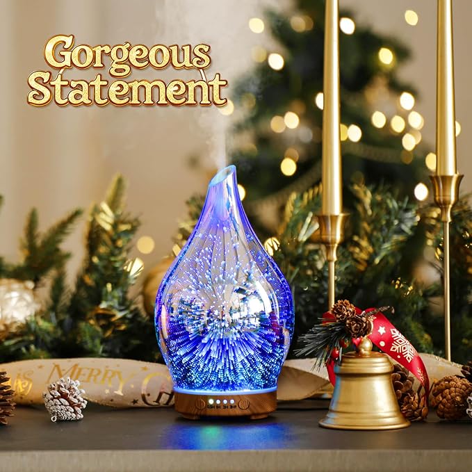 Porseme Oil Diffuser 3D Glass Aromatherapy Ultrasonic Humidifier, Air Refresh - Image 4
