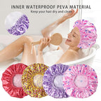 4 PCS Shower Cap for Women, Elastic and Reusable Bath Caps, Double Layers - Image 7