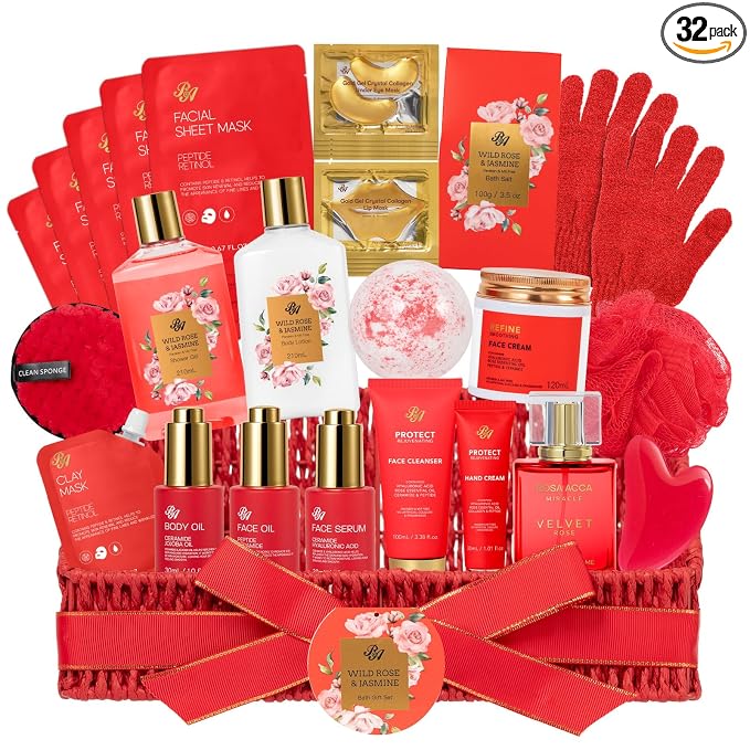 32 Pcs Mother's Day Gift, Hydrating Face Skin Care Set, Home Spa Basket by RAROSAACCA