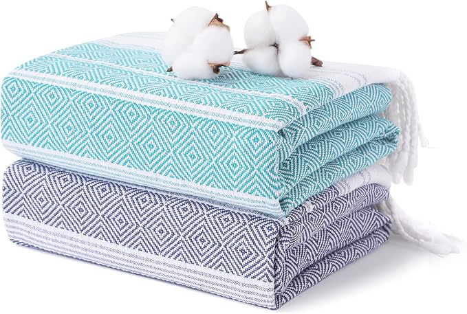 2 Packs Cotton Turkish Beach Towels Quick Dry Sand Free Soft Absorbent Extra by ANTFUNYgivesmorechoices