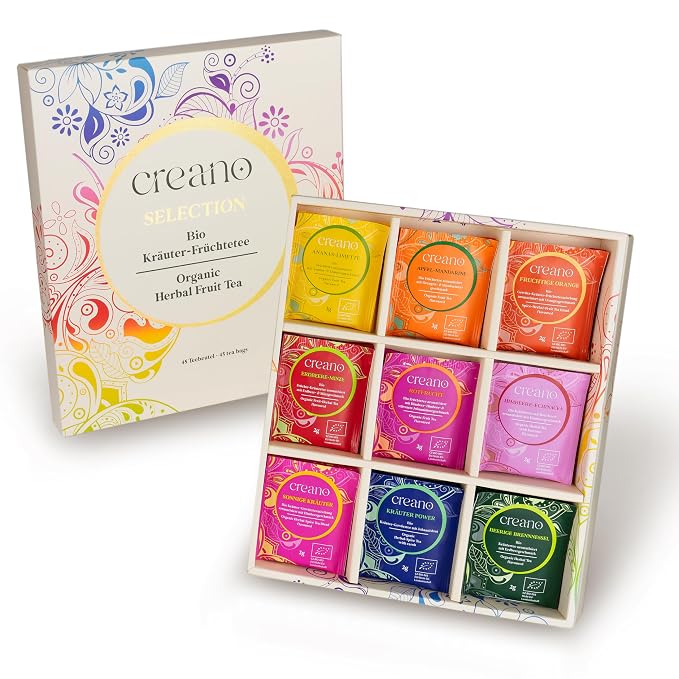 Creano Organic Herbal & Fruit Tea Gift Set – 45 Organic Tea Bags in 9 Dreamy by Creano