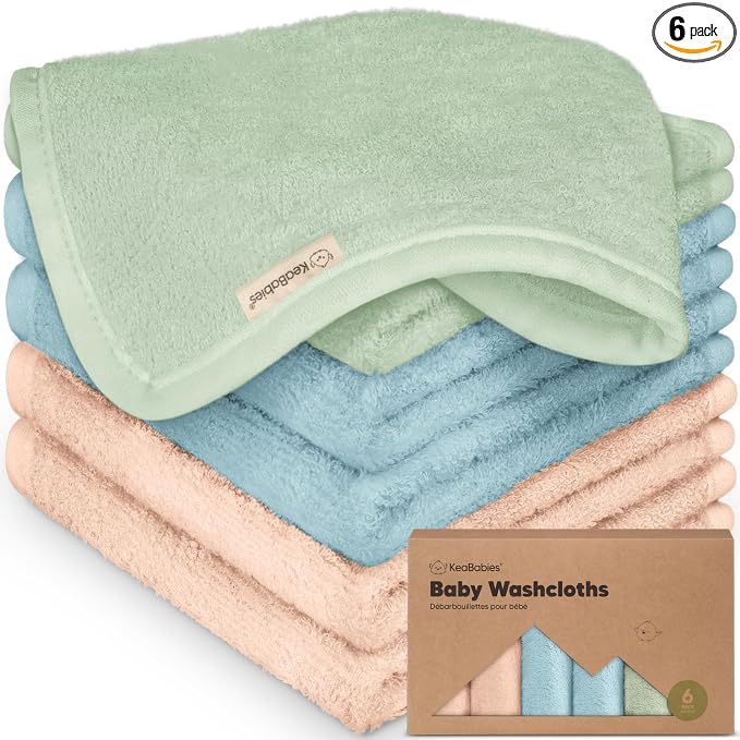 6-Pack Baby Washcloths – Soft Absorbent Viscose from Bamboo Washcloths by KeaBabies