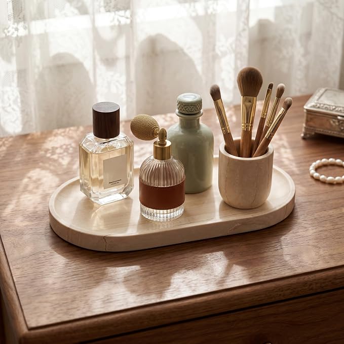 YKAJO Oval Real Marble Tray for Bathroom Kitchen Counter Stone Decorative - Image 5