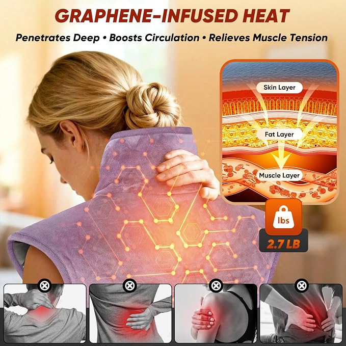 Heating Pad for Back, Neck & Shoulders, 2.7lb Weighted Graphene Electric - Image 4