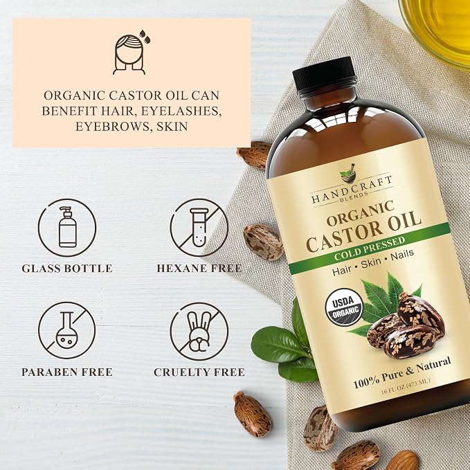 Handcraft Blends Cold-Pressed Organic Castor Oil 16 Fl Oz | Glass Bottle | Roll - Image 3