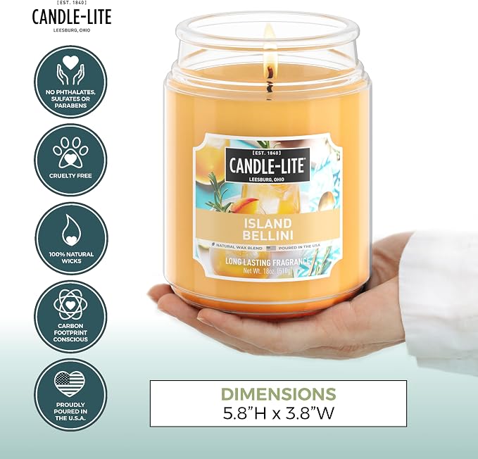 Candle-lite Scented Candles, Island Bellini, 18 oz Jar, Proudly Poured in The - Image 4