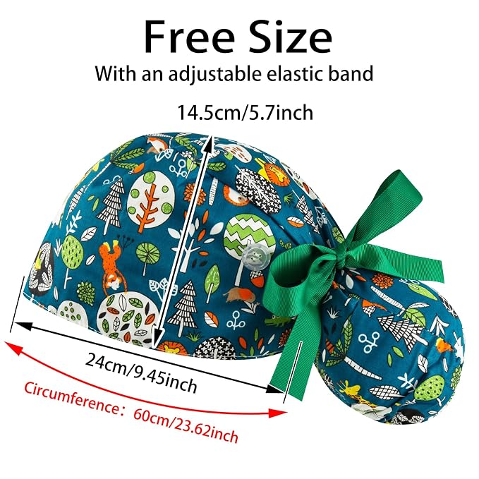 Scrub Caps Women Bouffant Scrub Caps, Adjustable Working Cap Ponytail Pouch Tie - Image 7