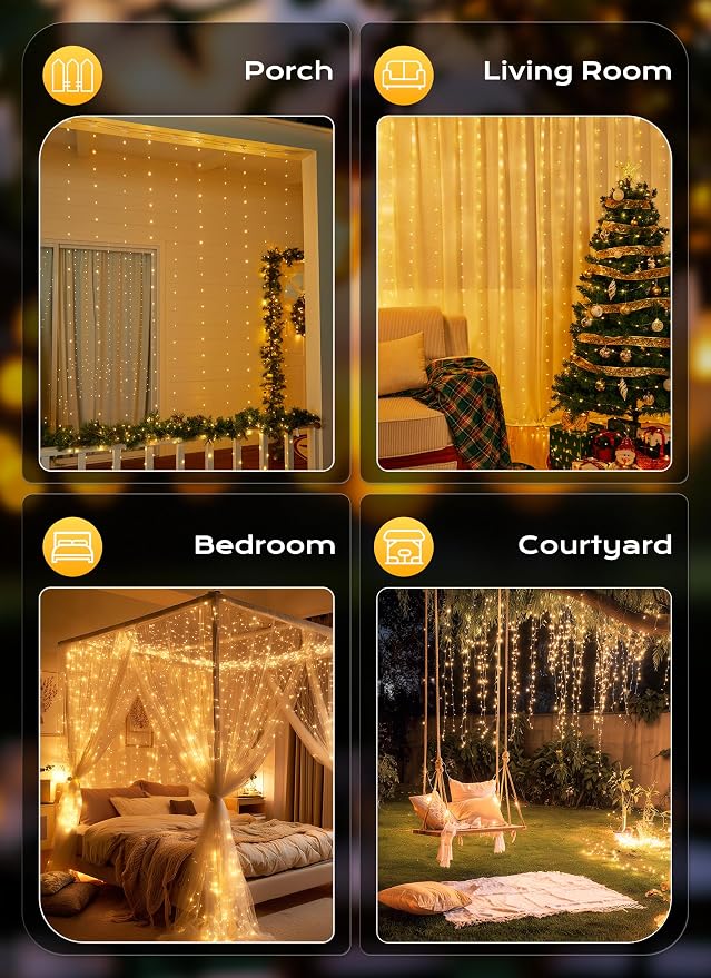 Brightown 300 LED Fairy Curtain Lights, 9.8ft x 9.8ft String Lights, USB Plug - Image 7