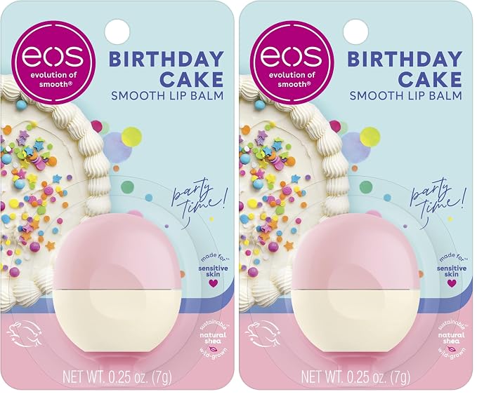 eos Shea Lip Balm, Birthday Cake | All-Day Moisture | 0.25 oz | Pack of 2 by eosproducts