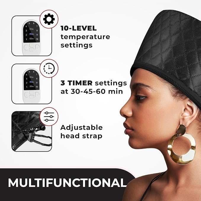 Hair Steamer for Natural Hair Home Use w/10-level Heats Up Quickly, Heat Cap - Image 4