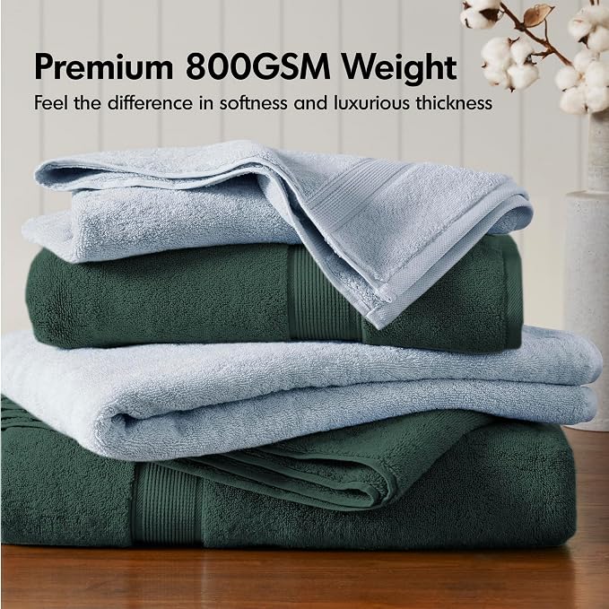 Madison Park 800GSM Bathroom Towel Set of 8 100% Cotton Bath Towel Set - Image 2