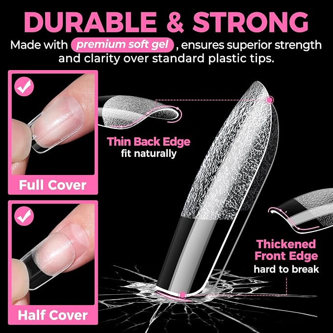 UNA GELLA Short Square & Squoval Nail Tips 216pcs Pre-Etched Short Square Round - Image 5