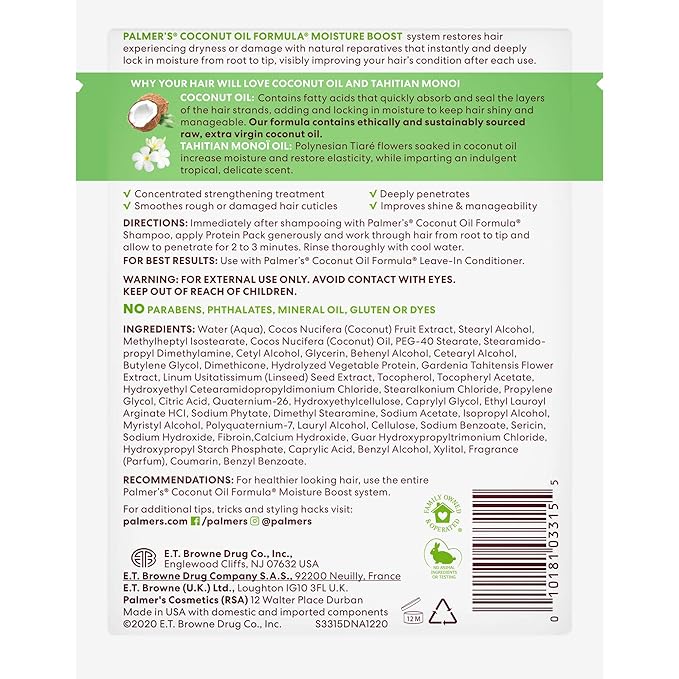 Palmer's Coconut Oil Formula Moisture Boost Protein Pack, Hair Treatment - Image 3