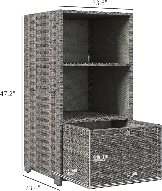 Outsunny Valet Pool Towel Rack, Waterproof PE Plastic Rattan Wicker Storage - Image 3