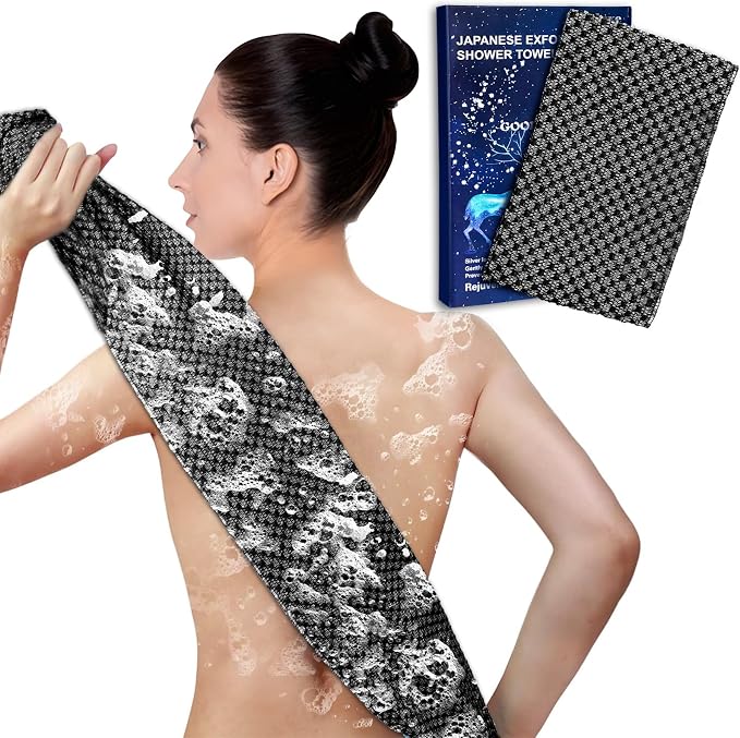 Exfoliating Washcloth Shower Towels, Premium Japanese Exfoliating Body Scrubber by Adanluxe