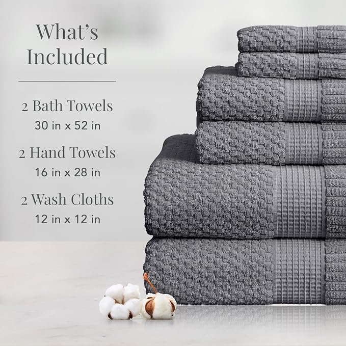 NY Loft 100% Cotton Towel Set 6 Piece | Super Soft & Absorbent Quick-Dry 2 Bath - Image 2