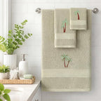 3 Pcs Summer Palm Tree Bathroom Towel Set Farmhouse Embroidered Palm Tree - Image 3