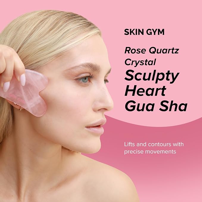 SKIN GYM Rose Quartz Sculpty Heart Gua Sha Tool, Heart-Shaped Facial Massage - Image 2
