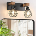 FadimiKoo 2-Light Rustic Style Wood Bathroom Wall Sconce, Farmhouse Vanity by FadimiKoo