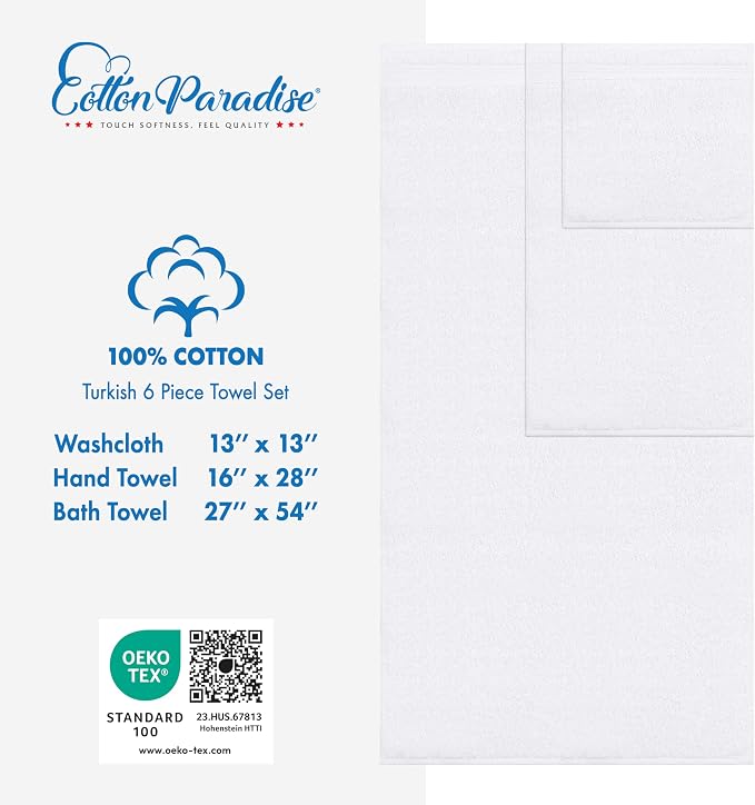 Cotton Paradise 6 Piece Towel Set, 100% Cotton Soft Absorbent Turkish Towels - Image 4