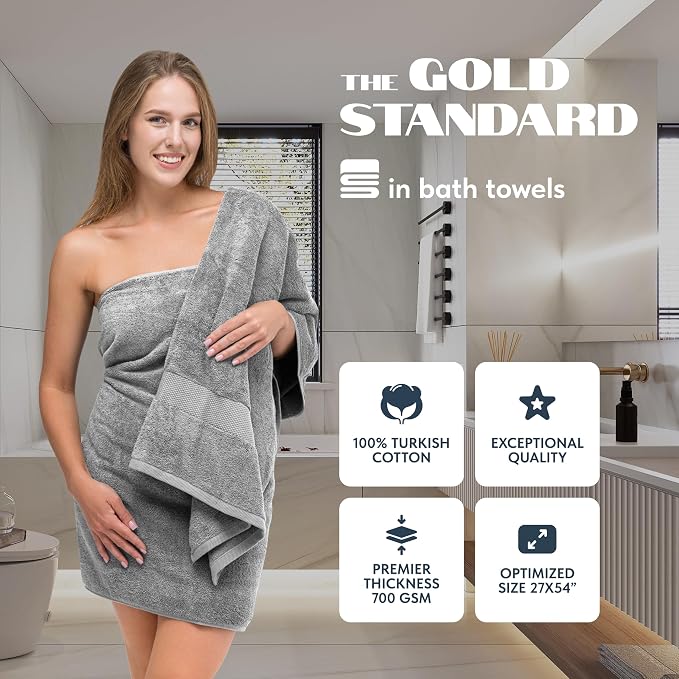 White Classic Luxury Bath Towels Set of 4 Large - Image 2