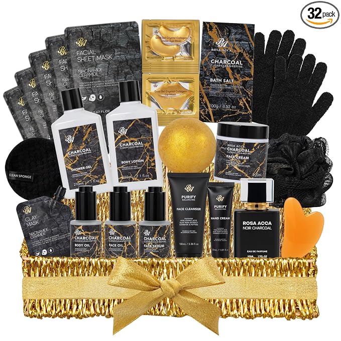 32 Pcs Mother's Day Gift for Mom, Charcoal Bath & Body Gift Basket Set for by RAROSAACCA
