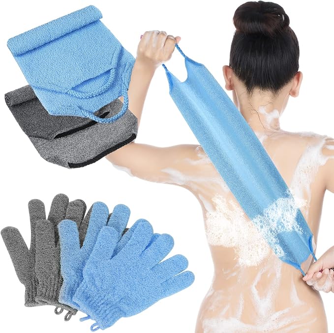 4 Pack Exfoliating Washcloth Back Scrubber Set, 2 Exfoliating Body Scrubber by Breling