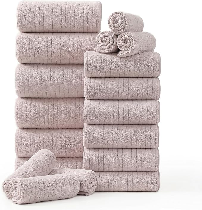 18 Piece Family Bath Towel Set Include 6 Bath Towels, 6 Hand Towels and 6 by Hailea