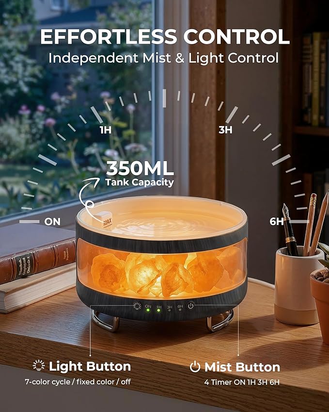 Essential Oil Diffuser with Himalayan Salt Lamp, 350ml Ultrasonic Aromatherapy - Image 6