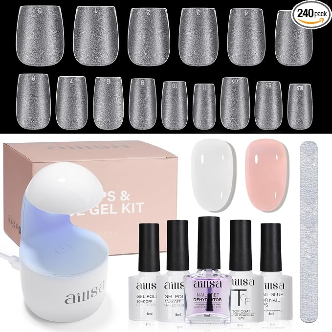 AILLSA Extra Short Coffin Gel Nail Kit 240pcs Full Nail Tips by AILLSAGELPOLISH