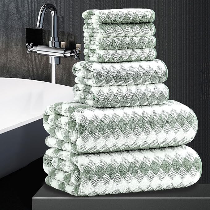 8 Piece Bathroom Towel Set Green |2 Oversized Large Bath Towels Sheet, 2 Hand by MAGGEA