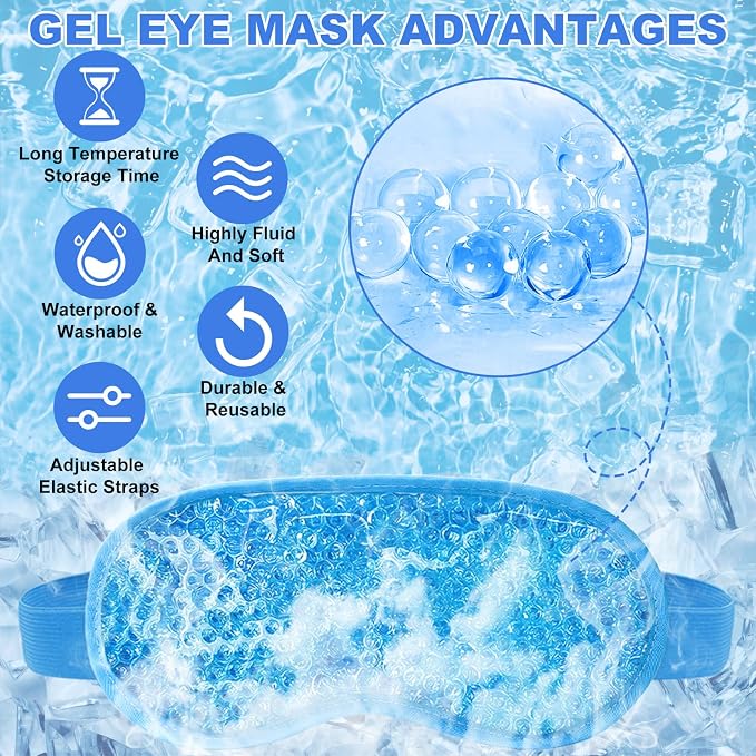 candyfouse 2Pack Cold Cooling Eye Mask, Reusable Hot Colder Therapy Gel Bead - Image 2