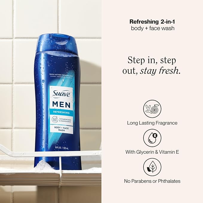 Suave Men Moisturizing Body & Face Wash, - Image 2