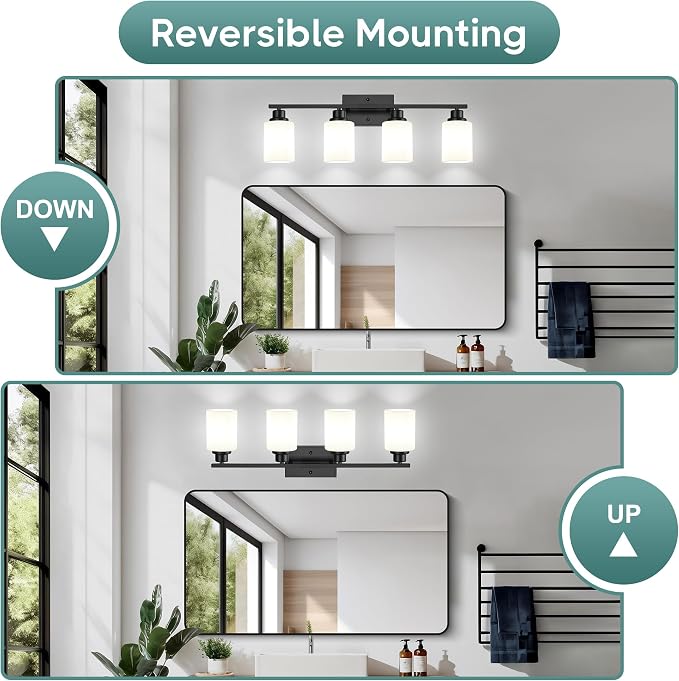 Ascher Bathroom Light Fixtures, 4-Light Vanity Light Over Mirror, Matte Black - Image 8