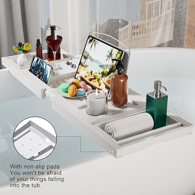 Bathtub Caddy Tray for Tub, Foldable Bath Table Trays, Bamboo Shelf - Image 5