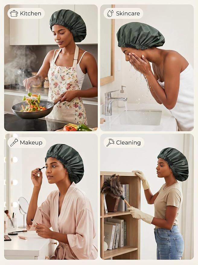 Aquior Shower Cap for Women, Extra Adjustable Shower Caps for Women - Image 9