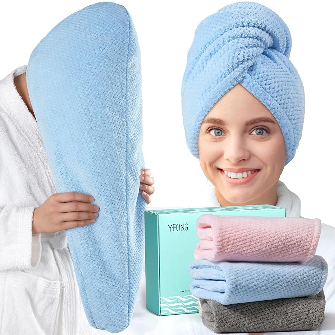 YFONG 3 Pack Large Microfiber Hair Towel Wrap, Thick Hair, Super Absorbent Hair by YFONG